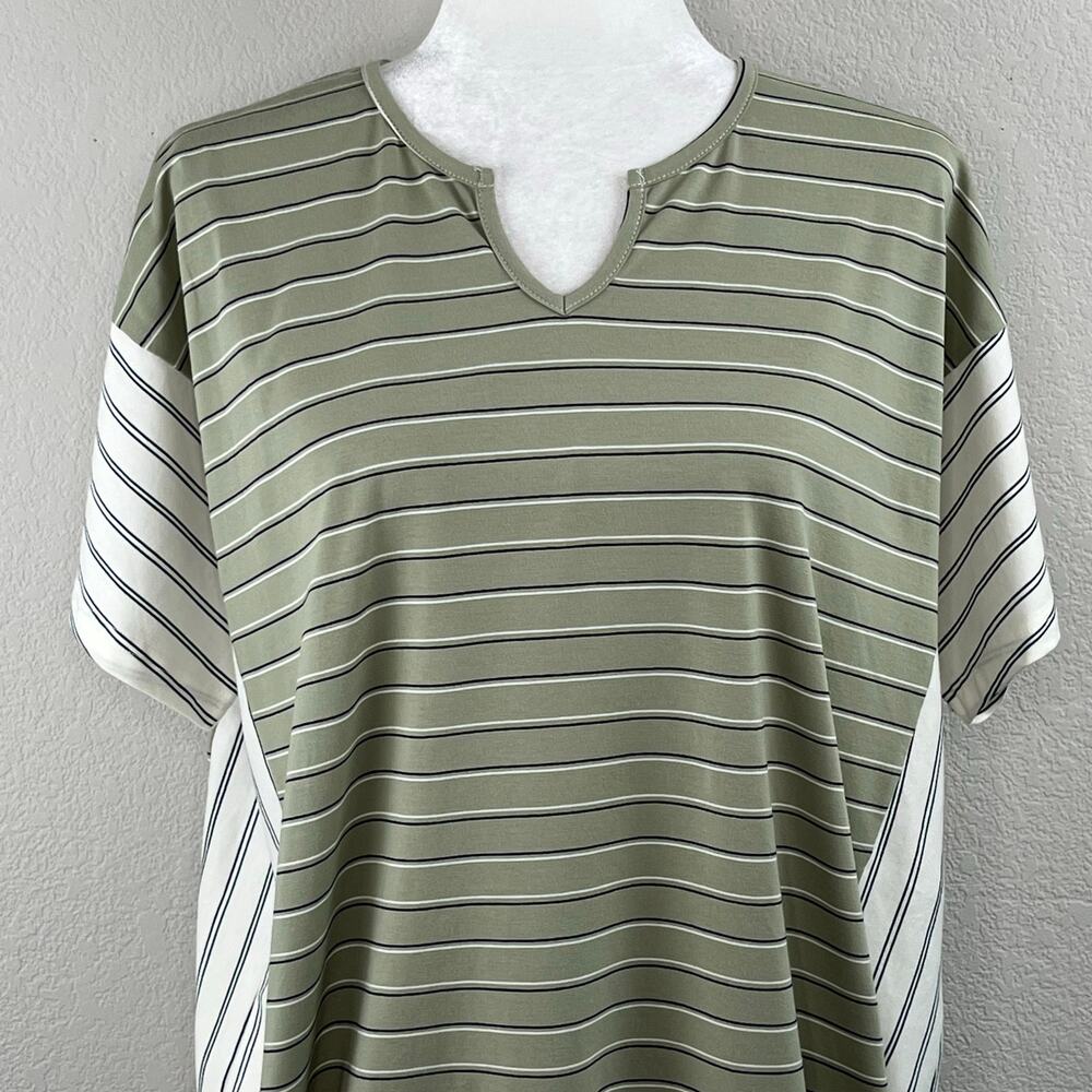 Suzanne Betro Weekend Green Stripe Side-Tie Tunic Top Short Sleeve S NWT - Picture 5 of 14